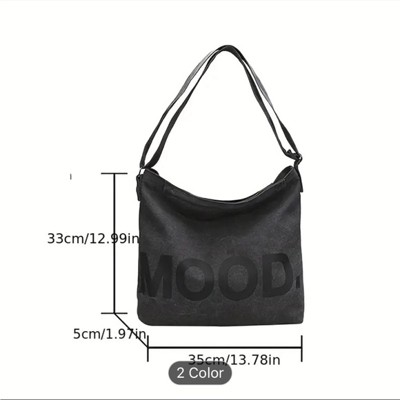 “Mood” cute canvas tote bad. Black with adjustable strap. New with tags. - Picture 3 of 7